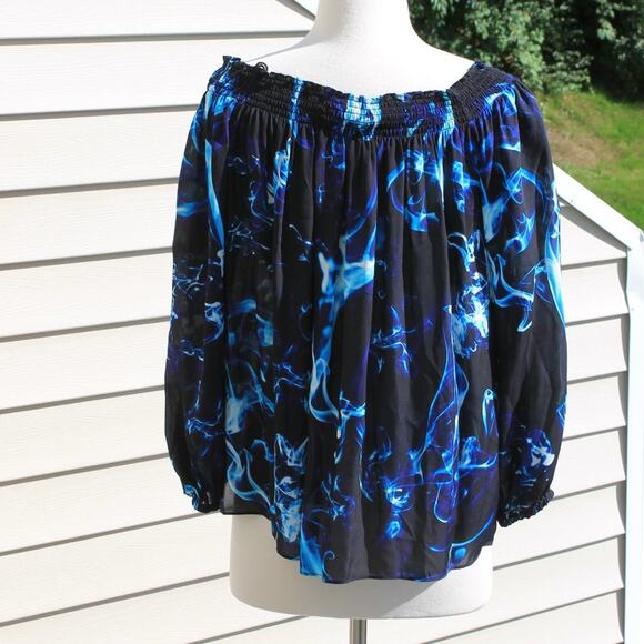 Artelier Nicole Miller Women's Silk Blouse Abstract Blue Smoke Swirls Print - Picture 13 of 16